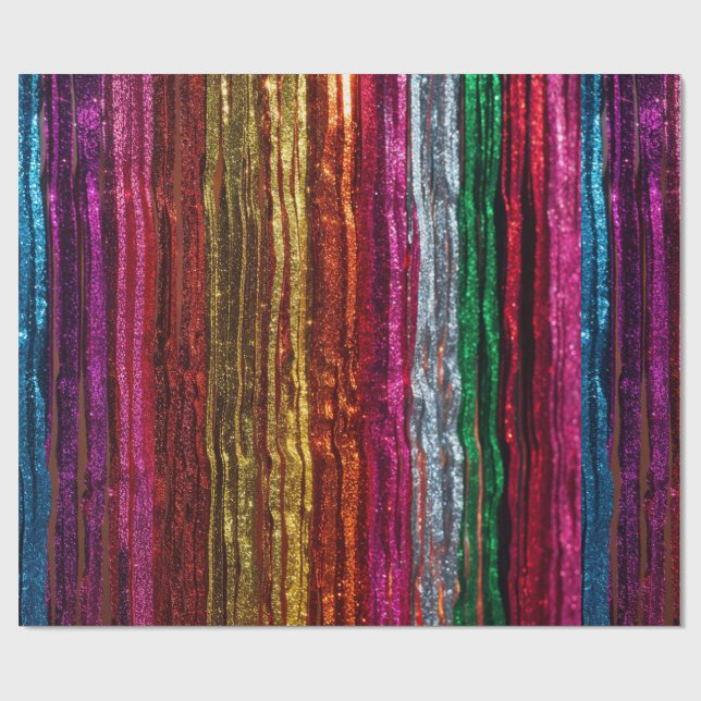 Rainbow Glitter Tinsel Strands PartyWrapping Paper Geschenkpapier (Flach)