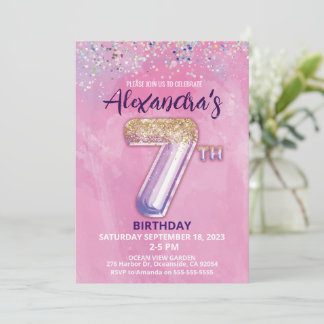 Rainbow Glitzer 7th Birthday Girl Party Einladung