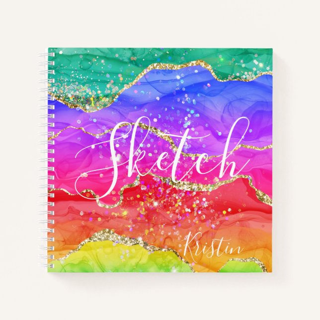 Rainbow Glitzer Abstrakt Ihr Name Sketchbook Notizbuch (Vorderseite)