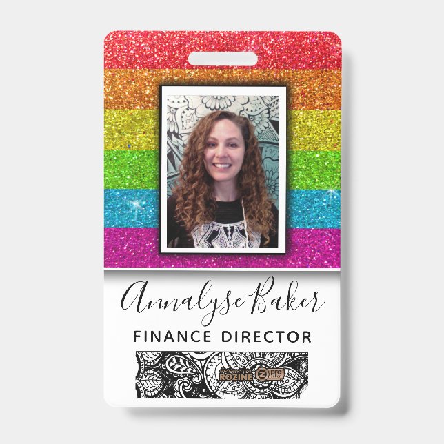 Rainbow Glitzer Beruflich CNA Nurse Foto Name Ausweis (Vorderseite)