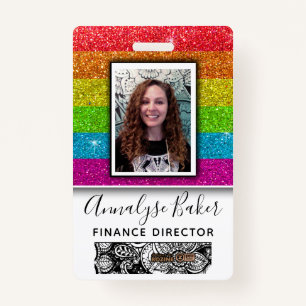 Rainbow Glitzer Beruflich CNA Nurse Foto Name Ausweis