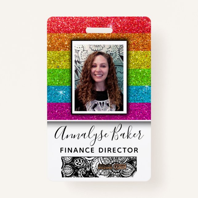 Rainbow Glitzer Beruflich CNA Nurse Foto Name Ausweis (Vorderseite)