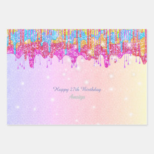 Rainbow-Glitzer-Brillenglanz zum Geburtstag Geschenkpapier Set
