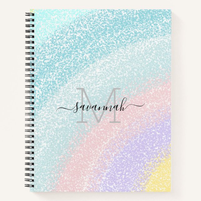 Rainbow Glitzer Colorful Monogram Sketchbook Notizbuch (Vorderseite)