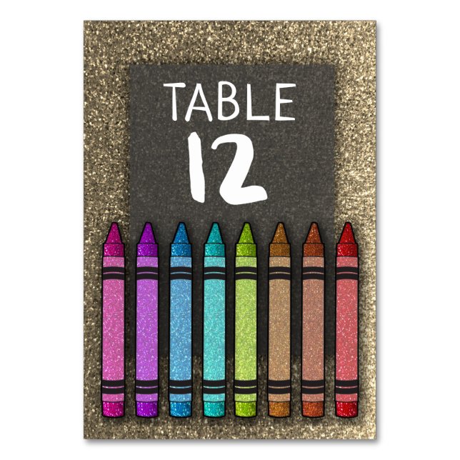 Rainbow Glitzer Crayon First Birthday Baby Shower Tischnummer (Vorderseite)