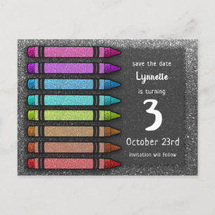 Rainbow Glitzer Crayon Niedlich Save the Date Gebu Ankündigungspostkarte