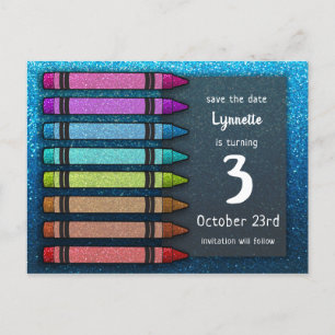 Rainbow Glitzer Crayon Niedlich Save the Date Gebu Ankündigungspostkarte