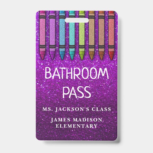 Rainbow Glitzer Crayons Lehrer Saal Pass Ausweis (Vorderseite)