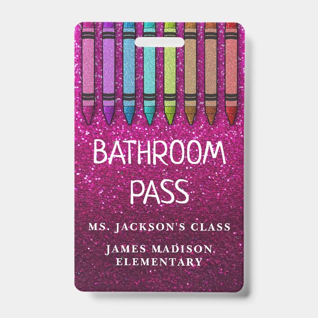 Rainbow Glitzer Crayons Lehrer Saal Pass Ausweis (Vorderseite)