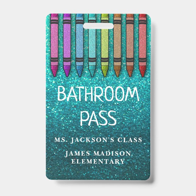 Rainbow Glitzer Crayons Lehrer Saal Pass Ausweis (Vorderseite)
