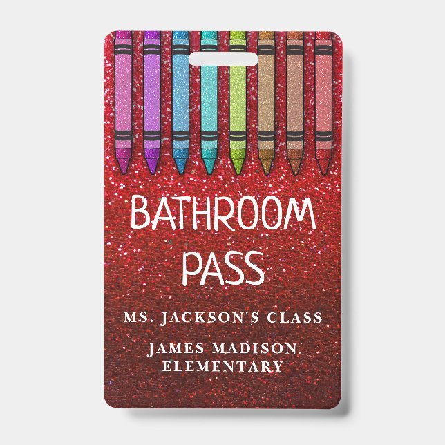 Rainbow Glitzer Crayons Lehrer Saal Pass Ausweis (Vorderseite)