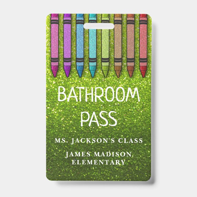 Rainbow Glitzer Crayons Lehrer Saal Pass Ausweis (Vorderseite)