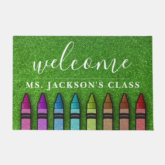 Rainbow Glitzer Crayons Lehrerin Fußmatte (Vorderseite)