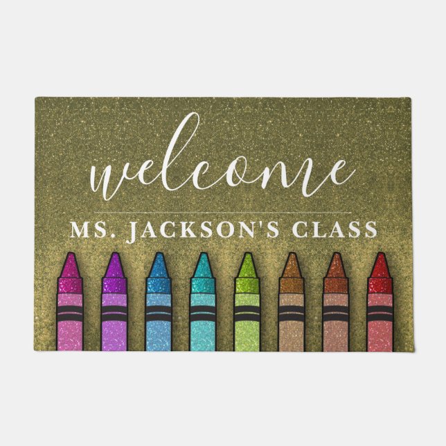 Rainbow Glitzer Crayons Lehrerin Fußmatte (Vorderseite)