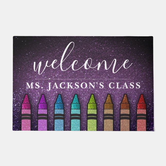 Rainbow Glitzer Crayons Lehrerin Fußmatte (Vorderseite)