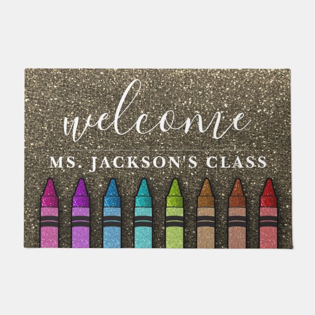 Rainbow Glitzer Crayons Lehrerin Fußmatte (Vorderseite)