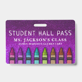 Rainbow Glitzer Crayons Teacher School Hall Pass Ausweis
