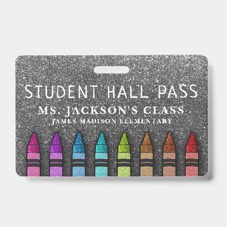 Rainbow Glitzer Crayons Teacher School Hall Pass Ausweis