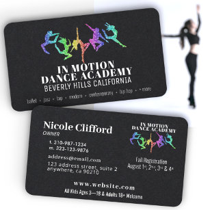 Rainbow Glitzer Dance Studio Black Business Cards Visitenkarte