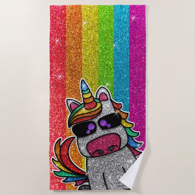 Rainbow Glitzer Einhorn Funkelnd LGBT+ Glitzern Strandtuch (Vorderseite)