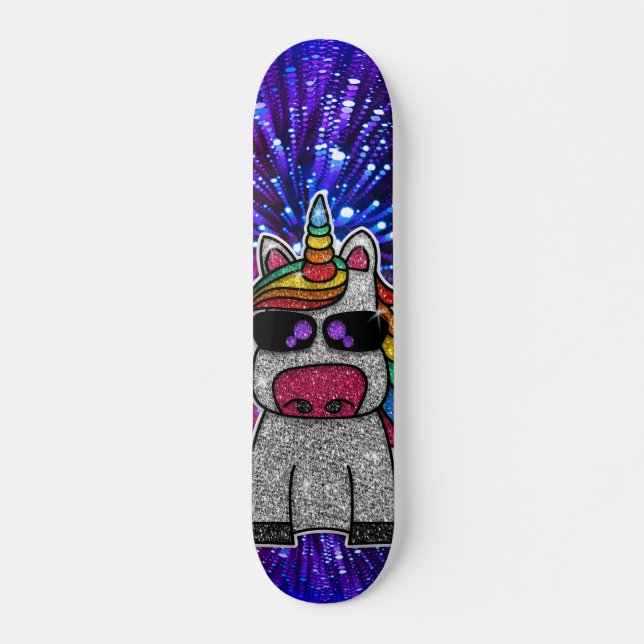 Rainbow Glitzer Einicorn Funkelnd Gold Glitzern Sk Skateboard (Vorne)