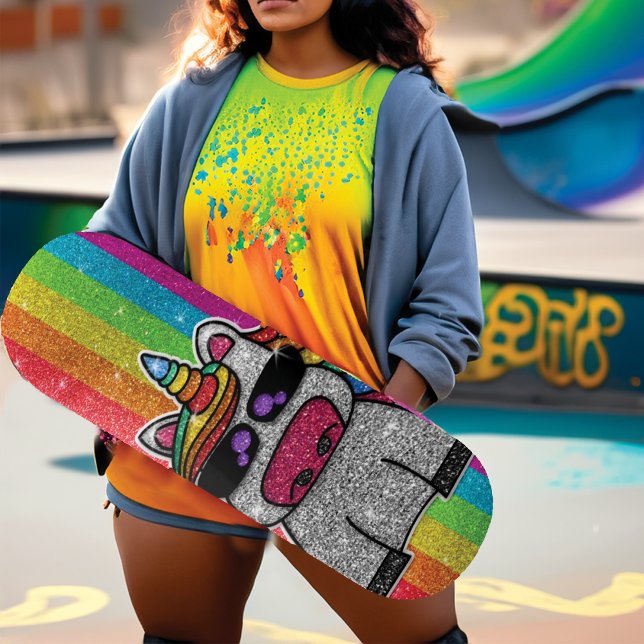 Rainbow Glitzer Einicorn Funkelnd Gold Glitzern Sk Skateboard (Von Creator hochgeladen)