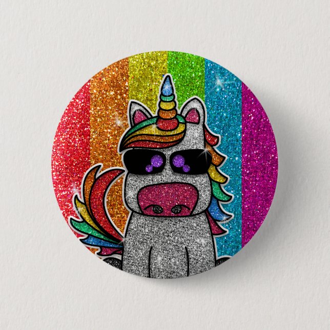 Rainbow Glitzer Einicorn Funkelnd LGBTQ Glitzern Button (Vorderseite)