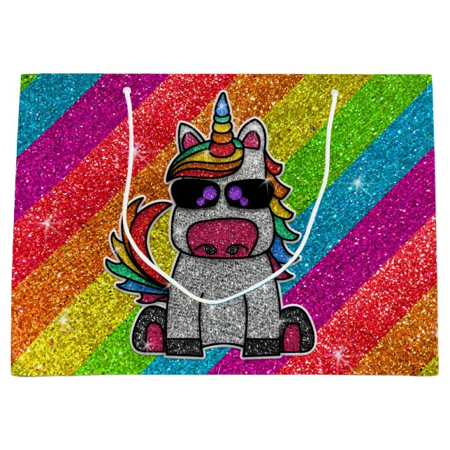 Rainbow-Glitzer Einicorn Funkelnd LGBTQ+-Glitzern Große Geschenktüte (Vorderseite)
