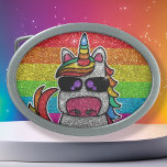 Rainbow Glitzer Einicorn Funkelnd LGBTQ Glitzern Ovale Gürtelschnalle<br><div class="desc">Rainbow vereint Glitzern hell mit einem Imitat Glitzer Effekt. Hintergrund: funkelnd Glitzer. Erhältlich in anderen niedlichen kawaii Zeichentrickfiguren und vielen anderen Farbkombinationen.</div>
