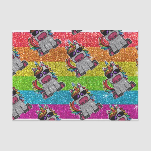Rainbow-Glitzer Einicorn Funkelnd LGBTQ+-Glitzern Seidenpapier (Vorderseite)