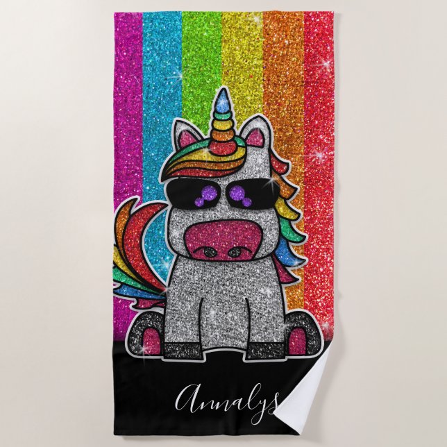 Rainbow Glitzer Einicorn Gay Pride Flag Glitzern Strandtuch (Vorderseite)