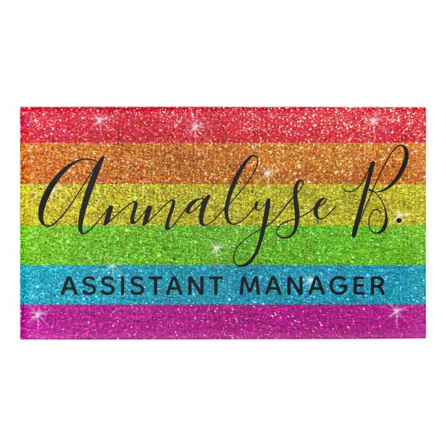 Rainbow Glitzer Funkelnd Chalkboard Name Professio Namenschild (Vorderseite)