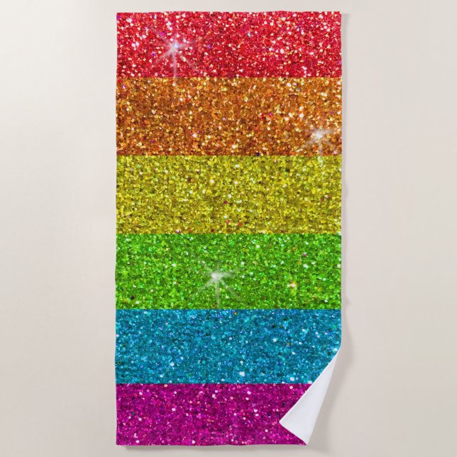 Rainbow Glitzer Gay Pride Flag LGBTQ Glitzern Strandtuch (Vorderseite)