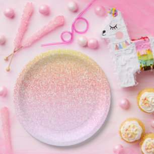 Rainbow Glitzer Glam Baby Shower Ombre Pappteller