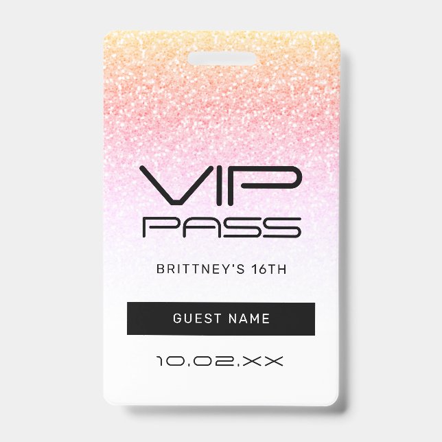 Rainbow Glitzer Glam VIP Pass 16. Einladung Ausweis (Vorderseite)