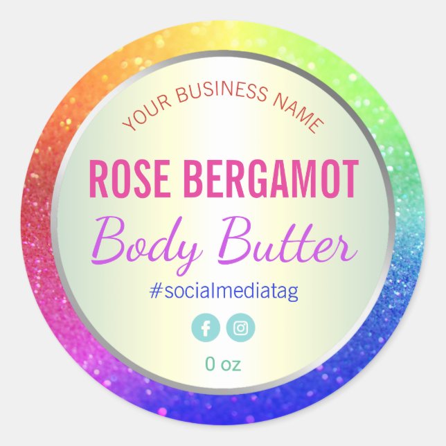 Rainbow Glitzer Holographic Product Label Runder Aufkleber (Vorderseite)