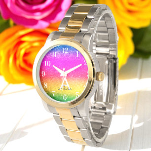 Rainbow Glitzer Lila Gelbe grüne Uhr