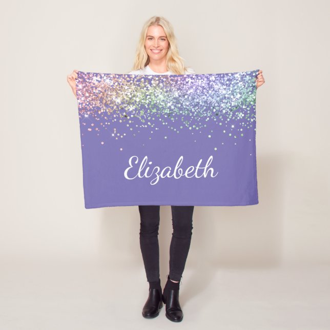 Rainbow Glitzer Lila Personalisiert Fleecedecke (Beispiel)