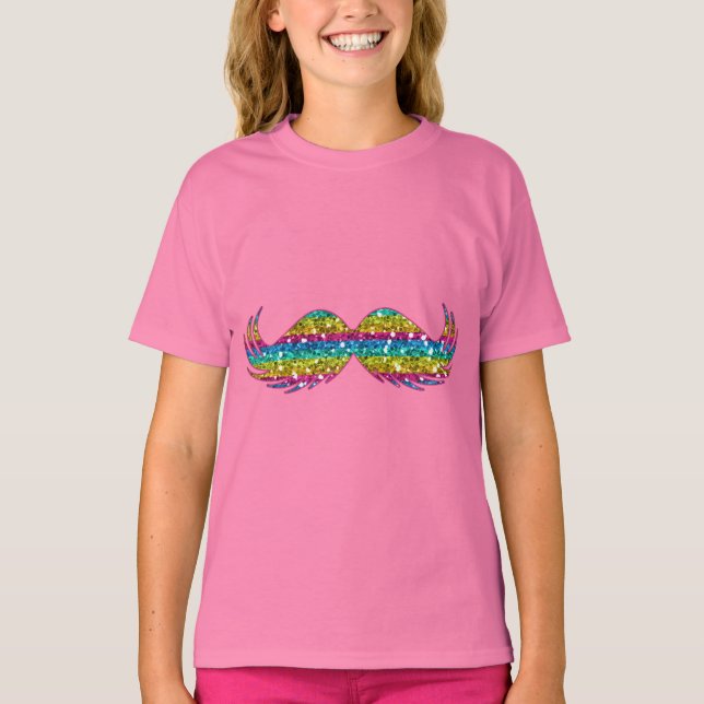 Rainbow Glitzer Mustache T-Shirt (Vorderseite)
