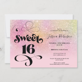 Rainbow Glitzer ombre chic girly pink Sweet 16 Einladung
