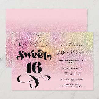 Rainbow Glitzer ombre chic girly pink Sweet 16 Einladung