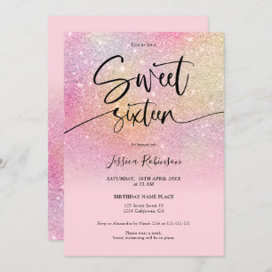 Rainbow Glitzer ombre girly pink Sweet 16 Einladung