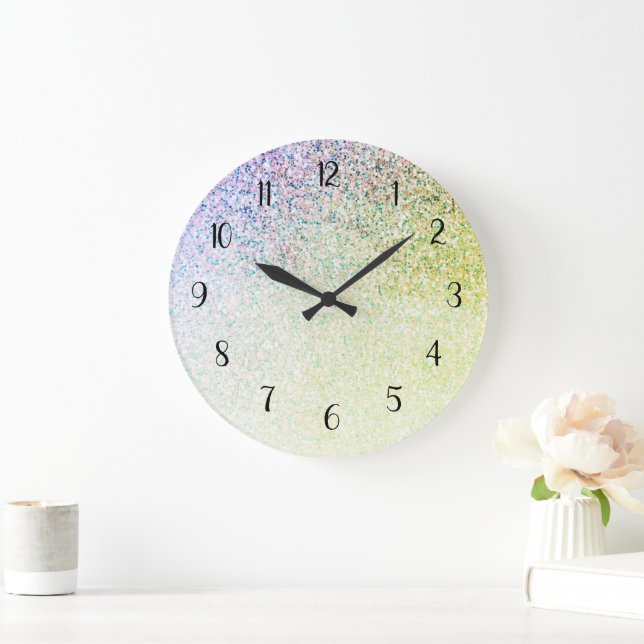 Rainbow Glitzer Ombre Glam Große Wanduhr (Zuhause)