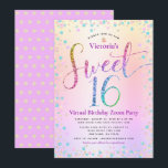 Rainbow Glitzer Ombre Virtual Sweet 16 Geburtstag Einladung<br><div class="desc">"Happy Sweet 16". Hier ist eine tolle Möglichkeit, Ihre Tochter noch in der Lage zu sein, ihren Meilenstein Geburtstag mit all ihren Freunden zu feiern. Senden Sie diese atemberaubende, funkelnd, mädchenhafte, festliche, moderne, personalisierte virtuelle Online-Party Einladung für eine Veranstaltung, an die Sie sich erinnern können. Rainbow-Glitzer-Schriftzeichen, zusammen mit festlich türkisfarbenen,...</div>