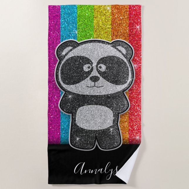 Rainbow Glitzer Panda Gay Pride Flag Glitzern Strandtuch (Vorderseite)