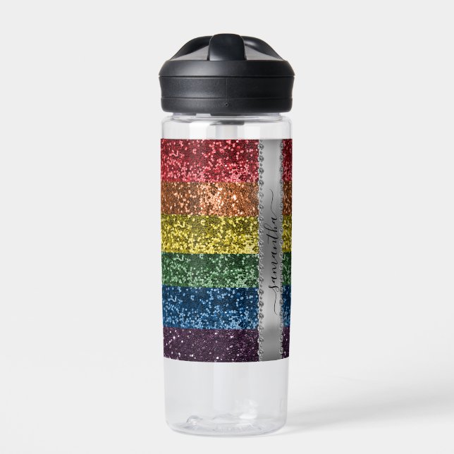 Rainbow-Glitzer Personalisierter Name Trinkflasche (Vorderseite)