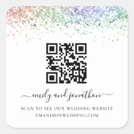 Rainbow Glitzer QR Code Wedding Website Quadratischer Aufkleber