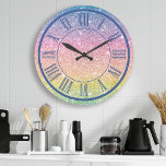 Rainbow Glitzer Roman Numeral Sparkle Girly Große Wanduhr<br><div class="desc">Rainbow Glitzer Roman Numerre Sparkle Girly Large Clock</div>
