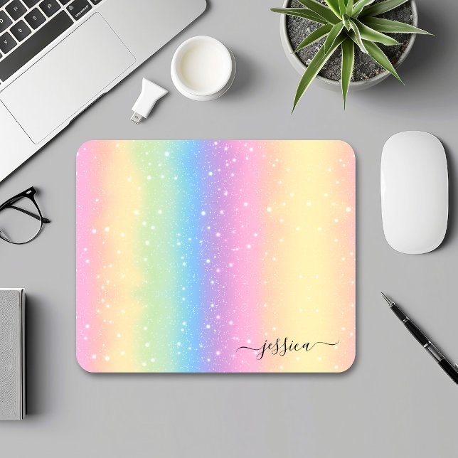 Rainbow-Glitzer Rosa Gelb Blau Mousepad (Von Creator hochgeladen)
