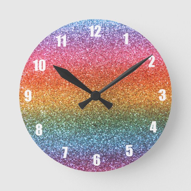 Rainbow Glitzer Runde Wanduhr (Vorderseite)